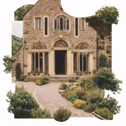 this is a castle like house with trees on the sidewalk