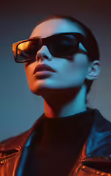 the woman is wearing sunglasses for a photo shoot