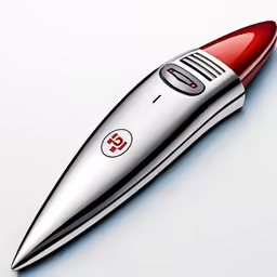 a pen with red tip sitting on a white table