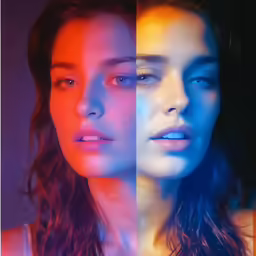 two women standing side by side in different colors