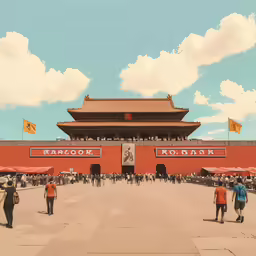 people walking in front of the forbidden city wall