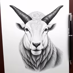 a goat with large horns in its drawing