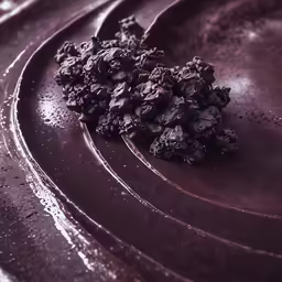 a brown plate with some pieces of black stuff on it