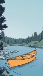 a canoe tied to a rope in the water