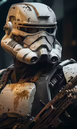 the trooper of the sith star wars on his chest