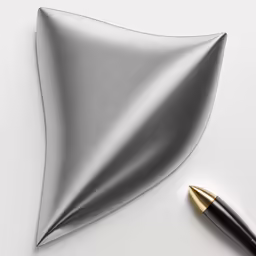 a silver napkin next to a golden pen on a white surface