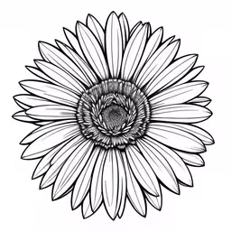 a black and white drawing of a sunflower,the large flower is drawn by hand in black and white,a sunflower, drawn in black and white by hand,a large flower is in black and white,a big flower is shown in black and white
