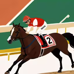 a horse and jockey race in a snowy track