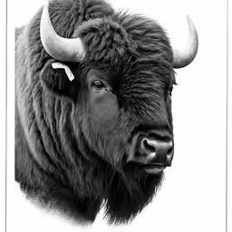 a large, horned bison is shown with no horns