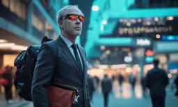 a man wearing a suit and sunglasses walking down the street
