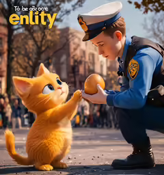 a person in a police uniform touching an animal