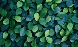 a bunch of green and white leaves with some light shining