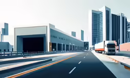 an eighteen wheeler truck driving down an empty street