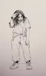 a drawing of a girl with her hair blown by the wind