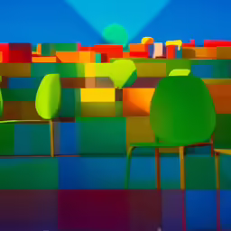 an abstract painting with bright colors and different shapes