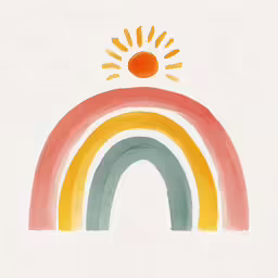 a drawing of a rainbow with the sun in the middle