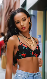 a beautiful young woman with large cleavage posing