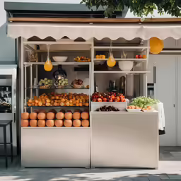 a display of fruits outside on a table