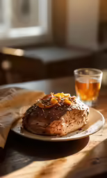 a small white plate on a table with dessert