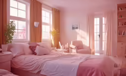 a room with chairs, window and a bed