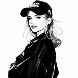 a woman in black and white drawing