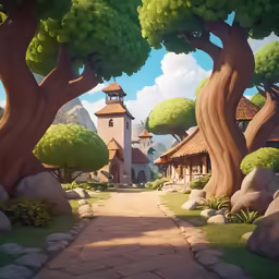 an image of a treed garden that looks like it could be a cartoon