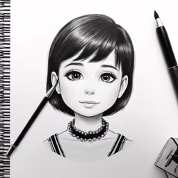 a drawing of a girl with a necklace, eyes closed and lipstick