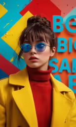 a woman in a yellow jacket poses for a photo
