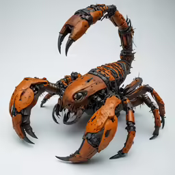 a giant orange scorpion insect made of parts