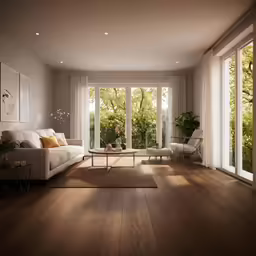 a living room filled with white furniture and lots of windows