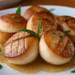 four small pastry rolls in cream on a plate