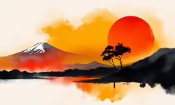 a painting of a sunset over a body of water