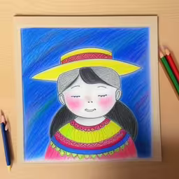 drawing of a girl in a hat and dress,a drawing of a woman wearing a sunhat on top of her head