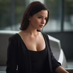 the woman in a dress is sitting and posing for a photo