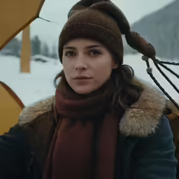 a person holding up an umbrella in front of a snow covered field