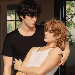 a young man hugging an older woman
