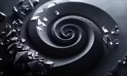 a black spiral on a table is surrounded by a bunch of stardust
