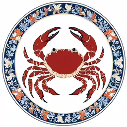 crab in floral and blue patterned background