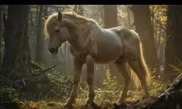 a horse is standing on the edge of the forest