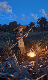a woman is standing near a lit pot
