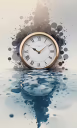 a clock is floating in water with bubbles