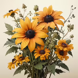 yellow sunflowers in a glass vase with greenery
