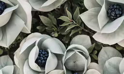 a couple of plants with some blue berries on them