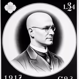 a black and white drawing of a man wearing glasses