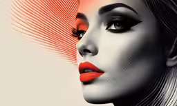 a woman with bright red lips and black and white makeup
