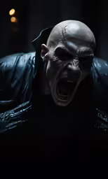 a person with an evil makeup holding a phone