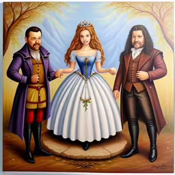a painting of shakespeare and wendy mete with her husband, hans - king harald,a picture of a man and a woman standing next to each other