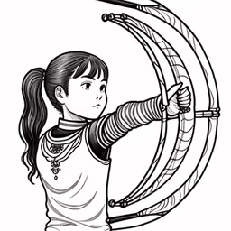 an image of a woman with a bow and arrow,the character from avatar of an asian princess with long hair holding a bow and arrow,a cartoon drawing of a girl archer from the tv series,a drawing of a girl holding a bow,an old drawing of a girl holding a bow and arrow