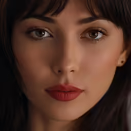 a close up of a woman wearing red lipstick