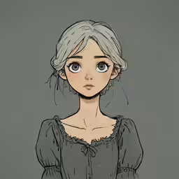 anime illustration of a lady wearing a blue blouse and staring